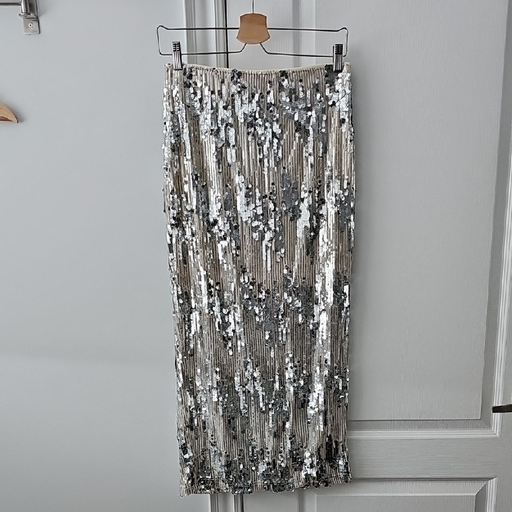 New Look Silver Sequin Pencil Skirt